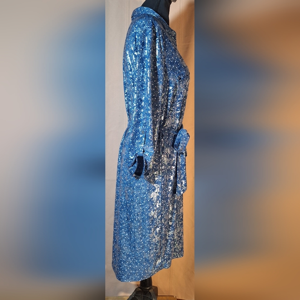 EMILY DANIELS Blue Denim Color Midi Dress with Lacy Silver Overlay - Picture 2 of 10